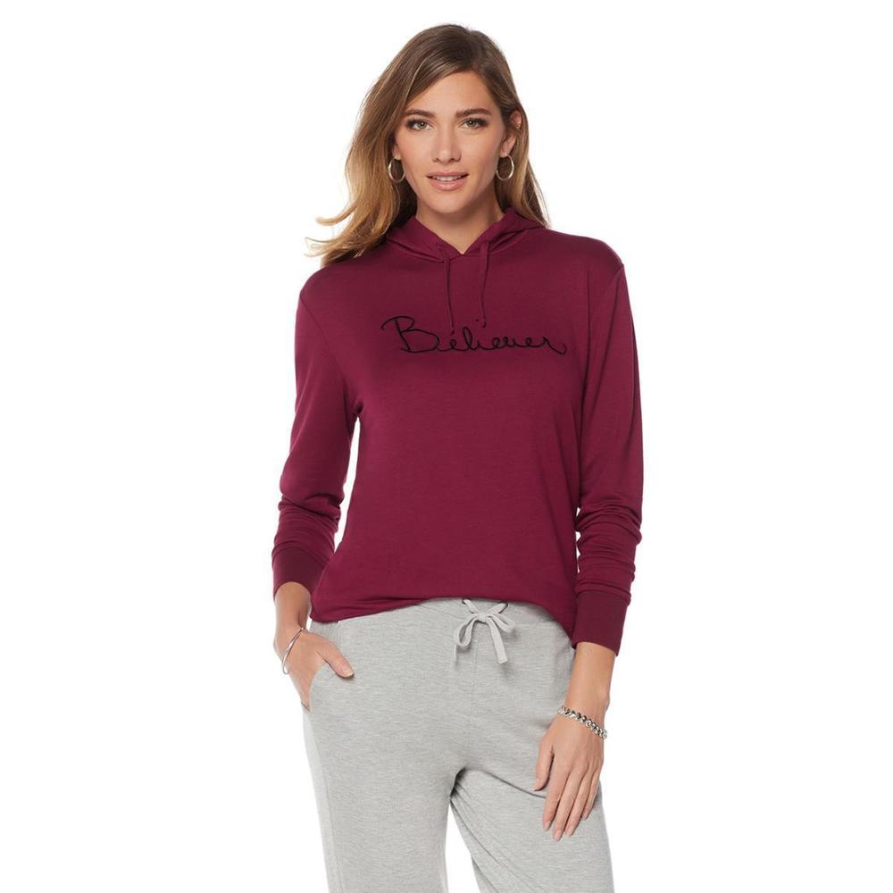 Faith Over Fear Women's French Terry Embroidered Hoodie Magenta X-Small Sz HSN